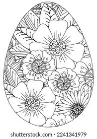 Easter Earth Day flower coloring page. A page for coloring book: fascinating and relaxing job for children and adults. Zentangle drawing. Easter coloring book art, Easter eggs vector. 