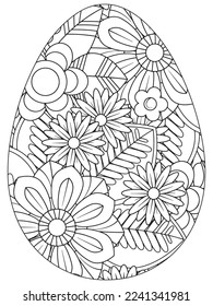 Easter Earth Day flower coloring page. A page for coloring book: fascinating and relaxing job for children and adults. Zentangle drawing. Easter coloring book art, Easter eggs vector. 