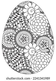 Easter Earth Day flower coloring page. A page for coloring book: fascinating and relaxing job for children and adults. Zentangle drawing. Easter coloring book art, Easter eggs vector. 