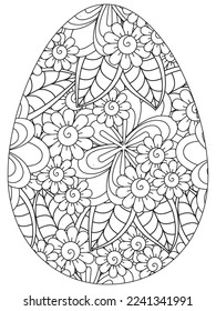 Easter Earth Day flower coloring page. A page for coloring book: fascinating and relaxing job for children and adults. Zentangle drawing. Easter coloring book art, Easter eggs vector. 