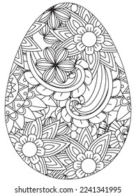 Easter Earth Day flower coloring page. A page for coloring book: fascinating and relaxing job for children and adults. Zentangle drawing. Easter coloring book art, Easter eggs vector. 