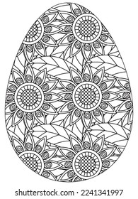 Página de coloreado de flores del Día de la Tierra de Pascua. Una página para el libro de colorear: trabajo fascinante y relajante para niños y adultos. Dibujo de Zentangle. Obra de libros para colorear la Semana Santa, vector de huevos de Pascua. 