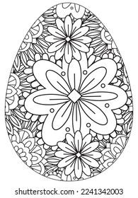 Easter Earth Day flower coloring page. A page for coloring book: fascinating and relaxing job for children and adults. Zentangle drawing. Easter coloring book art, Easter eggs vector. 