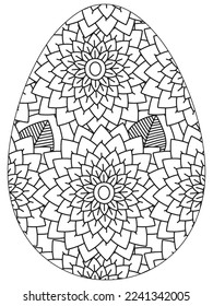 Easter Earth Day flower coloring page. A page for coloring book: fascinating and relaxing job for children and adults. Zentangle drawing. Easter coloring book art, Easter eggs vector. 