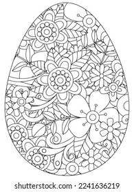 Easter Earth Day flower coloring page. A page for coloring book: fascinating and relaxing job for children and adults. Zentangle drawing. Easter coloring book art, Easter eggs vector. 