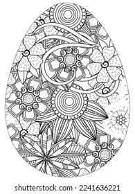 Easter Earth Day flower coloring page. A page for coloring book: fascinating and relaxing job for children and adults. Zentangle drawing. Easter coloring book art, Easter eggs vector. 