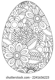 Easter Earth Day flower coloring page. A page for coloring book: fascinating and relaxing job for children and adults. Zentangle drawing. Easter coloring book art, Easter eggs vector. 