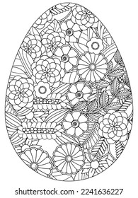 Easter Earth Day flower coloring page. A page for coloring book: fascinating and relaxing job for children and adults. Zentangle drawing. Easter coloring book art, Easter eggs vector. 