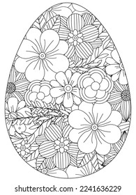 Easter Earth Day flower coloring page. A page for coloring book: fascinating and relaxing job for children and adults. Zentangle drawing. Easter coloring book art, Easter eggs vector. 