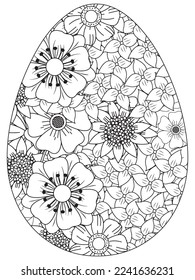 Easter Earth Day flower coloring page. A page for coloring book: fascinating and relaxing job for children and adults. Zentangle drawing. Easter coloring book art, Easter eggs vector. 