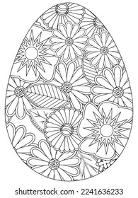 Easter Earth Day flower coloring page. A page for coloring book: fascinating and relaxing job for children and adults. Zentangle drawing. Easter coloring book art, Easter eggs vector. 