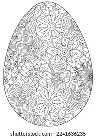 Easter Earth Day flower coloring page. A page for coloring book: fascinating and relaxing job for children and adults. Zentangle drawing. Easter coloring book art, Easter eggs vector. 