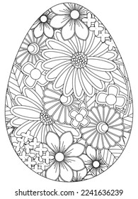 Easter Earth Day flower coloring page. A page for coloring book: fascinating and relaxing job for children and adults. Zentangle drawing. Easter coloring book art, Easter eggs vector. 