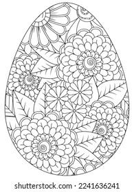 Easter Earth Day flower coloring page. A page for coloring book: fascinating and relaxing job for children and adults. Zentangle drawing. Easter coloring book art, Easter eggs vector. 