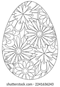 Easter Earth Day flower coloring page. A page for coloring book: fascinating and relaxing job for children and adults. Zentangle drawing. Easter coloring book art, Easter eggs vector. 