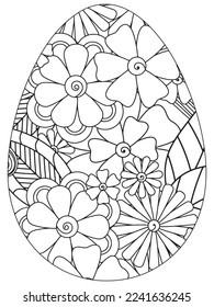 Easter Earth Day flower coloring page. A page for coloring book: fascinating and relaxing job for children and adults. Zentangle drawing. Easter coloring book art, Easter eggs vector. 