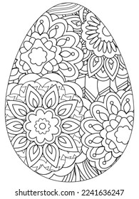 Easter Earth Day flower coloring page. A page for coloring book: fascinating and relaxing job for children and adults. Zentangle drawing. Easter coloring book art, Easter eggs vector. 