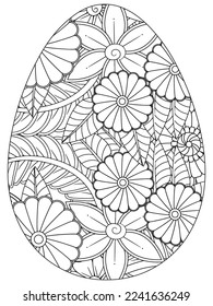 Easter Earth Day flower coloring page. A page for coloring book: fascinating and relaxing job for children and adults. Zentangle drawing. Easter coloring book art, Easter eggs vector. 