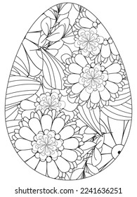 Easter Earth Day flower coloring page. A page for coloring book: fascinating and relaxing job for children and adults. Zentangle drawing. Easter coloring book art, Easter eggs vector. 