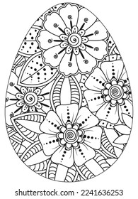 Easter Earth Day flower coloring page. A page for coloring book: fascinating and relaxing job for children and adults. Zentangle drawing. Easter coloring book art, Easter eggs vector. 