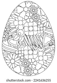 Easter Earth Day flower coloring page. A page for coloring book: fascinating and relaxing job for children and adults. Zentangle drawing. Easter coloring book art, Easter eggs vector. 