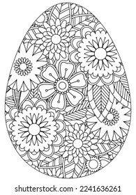 Easter Earth Day flower coloring page. A page for coloring book: fascinating and relaxing job for children and adults. Zentangle drawing. Easter coloring book art, Easter eggs vector. 