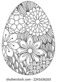 Página de coloreado de flores del Día de la Tierra de Pascua. Una página para el libro de colorear: trabajo fascinante y relajante para niños y adultos. Dibujo de Zentangle. Obra de libros para colorear la Semana Santa, vector de huevos de Pascua. 