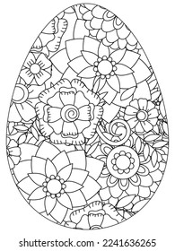 Easter Earth Day flower coloring page. A page for coloring book: fascinating and relaxing job for children and adults. Zentangle drawing. Easter coloring book art, Easter eggs vector. 