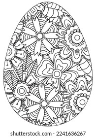 Easter Earth Day flower coloring page. A page for coloring book: fascinating and relaxing job for children and adults. Zentangle drawing. Easter coloring book art, Easter eggs vector. 