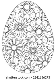 Easter Earth Day flower coloring page. A page for coloring book: fascinating and relaxing job for children and adults. Zentangle drawing. Easter coloring book art, Easter eggs vector. 