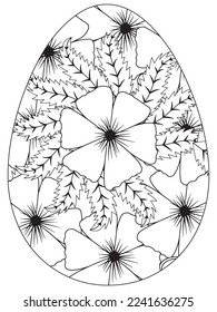 Easter Earth Day flower coloring page. A page for coloring book: fascinating and relaxing job for children and adults. Zentangle drawing. Easter coloring book art, Easter eggs vector. 