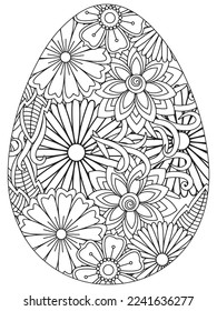 Easter Earth Day flower coloring page. A page for coloring book: fascinating and relaxing job for children and adults. Zentangle drawing. Easter coloring book art, Easter eggs vector. 