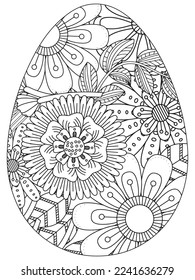 Easter Earth Day flower coloring page. A page for coloring book: fascinating and relaxing job for children and adults. Zentangle drawing. Easter coloring book art, Easter eggs vector. 