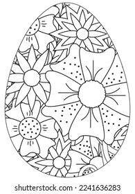 Easter Earth Day flower coloring page. A page for coloring book: fascinating and relaxing job for children and adults. Zentangle drawing. Easter coloring book art, Easter eggs vector. 