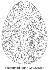 Easter Earth Day flower coloring page. A page for coloring book: fascinating and relaxing job for children and adults. Zentangle drawing. Easter coloring book art, Easter eggs vector. 