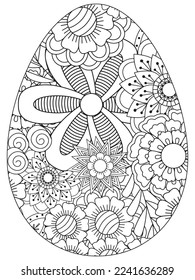 Easter Earth Day flower coloring page. A page for coloring book: fascinating and relaxing job for children and adults. Zentangle drawing. Easter coloring book art, Easter eggs vector. 