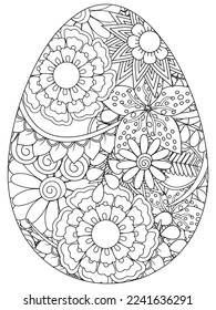 Easter Earth Day flower coloring page. A page for coloring book: fascinating and relaxing job for children and adults. Zentangle drawing. Easter coloring book art, Easter eggs vector. 