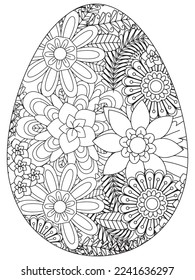 Easter Earth Day flower coloring page. A page for coloring book: fascinating and relaxing job for children and adults. Zentangle drawing. Easter coloring book art, Easter eggs vector. 