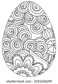 Easter Earth Day flower coloring page. A page for coloring book: fascinating and relaxing job for children and adults. Zentangle drawing. Easter coloring book art, Easter eggs vector. 