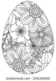 Página de coloreado de flores del Día de la Tierra de Pascua. Una página para el libro de colorear: trabajo fascinante y relajante para niños y adultos. Dibujo de Zentangle. Obra de libros para colorear la Semana Santa, vector de huevos de Pascua. 