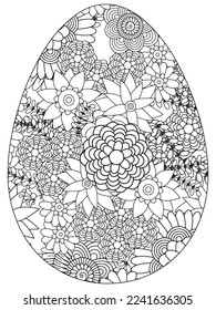 Easter Earth Day flower coloring page. A page for coloring book: fascinating and relaxing job for children and adults. Zentangle drawing. Easter coloring book art, Easter eggs vector. 