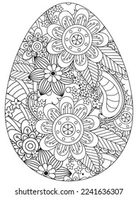 Easter Earth Day flower coloring page. A page for coloring book: fascinating and relaxing job for children and adults. Zentangle drawing. Easter coloring book art, Easter eggs vector. 