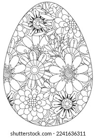 Easter Earth Day flower coloring page. A page for coloring book: fascinating and relaxing job for children and adults. Zentangle drawing. Easter coloring book art, Easter eggs vector. 