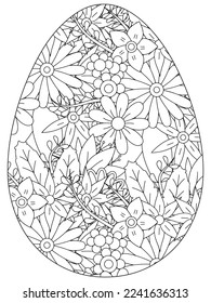 Easter Earth Day flower coloring page. A page for coloring book: fascinating and relaxing job for children and adults. Zentangle drawing. Easter coloring book art, Easter eggs vector. 