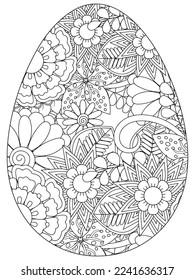 Easter Earth Day flower coloring page. A page for coloring book: fascinating and relaxing job for children and adults. Zentangle drawing. Easter coloring book art, Easter eggs vector. 