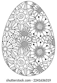 Easter Earth Day flower coloring page. A page for coloring book: fascinating and relaxing job for children and adults. Zentangle drawing. Easter coloring book art, Easter eggs vector. 