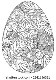 Easter Earth Day flower coloring page. A page for coloring book: fascinating and relaxing job for children and adults. Zentangle drawing. Easter coloring book art, Easter eggs vector. 