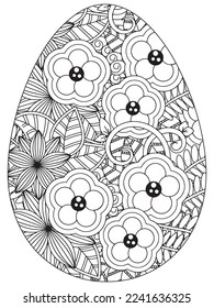 Easter Earth Day flower coloring page. A page for coloring book: fascinating and relaxing job for children and adults. Zentangle drawing. Easter coloring book art, Easter eggs vector. 