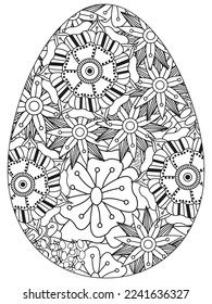 Easter Earth Day flower coloring page. A page for coloring book: fascinating and relaxing job for children and adults. Zentangle drawing. Easter coloring book art, Easter eggs vector. 