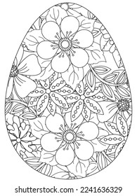 Easter Earth Day flower coloring page. A page for coloring book: fascinating and relaxing job for children and adults. Zentangle drawing. Easter coloring book art, Easter eggs vector. 